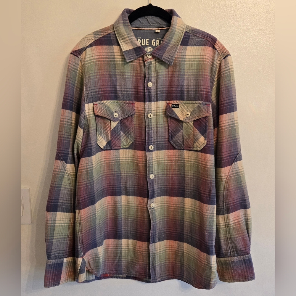 True Grit Mens Cotton Plaid Flannel Shirt Size Medium